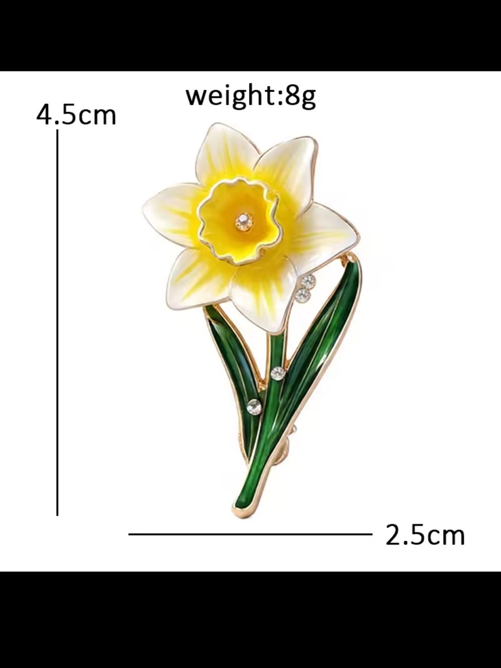 Yellow Daffodil Flower Gold Brooch - Picture 4 of 8